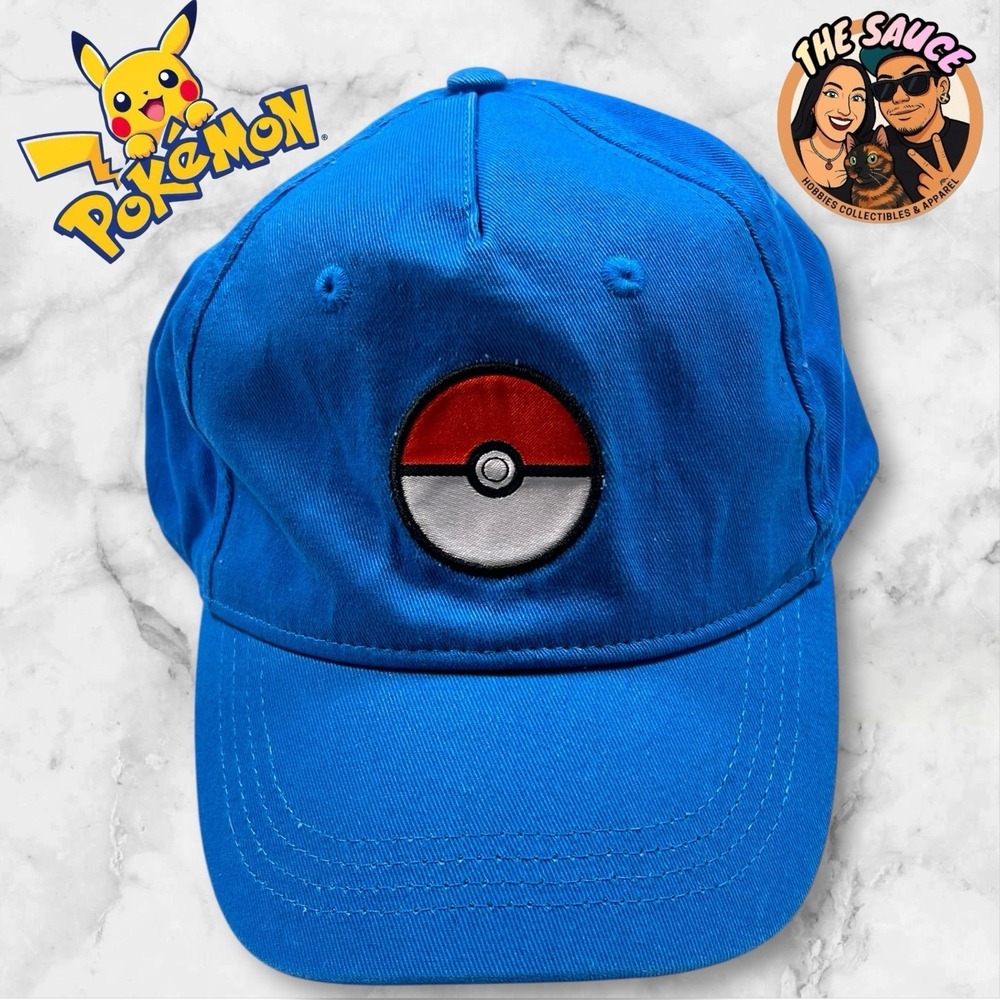 Pokémon Kids Hat Adjustable Blue Cap with Poké Ball Logo Official Nintendo 2023